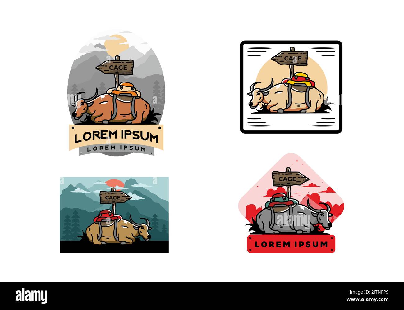 Sitting buffalo animal vector clip art illustration badge design Stock ...