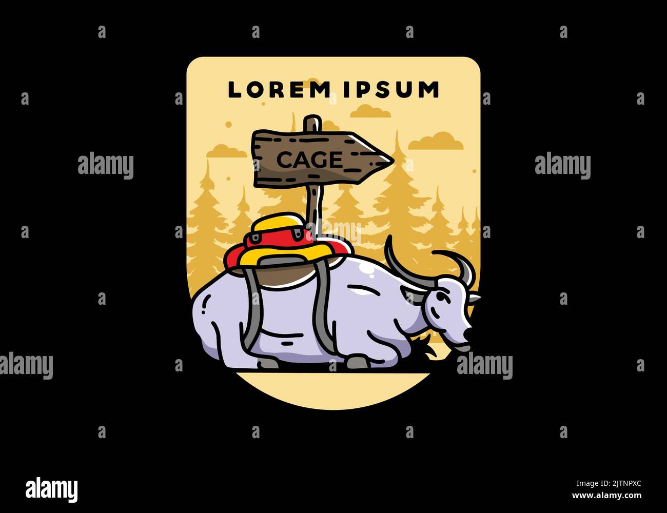 Sitting buffalo animal vector clip art illustration badge design Stock ...
