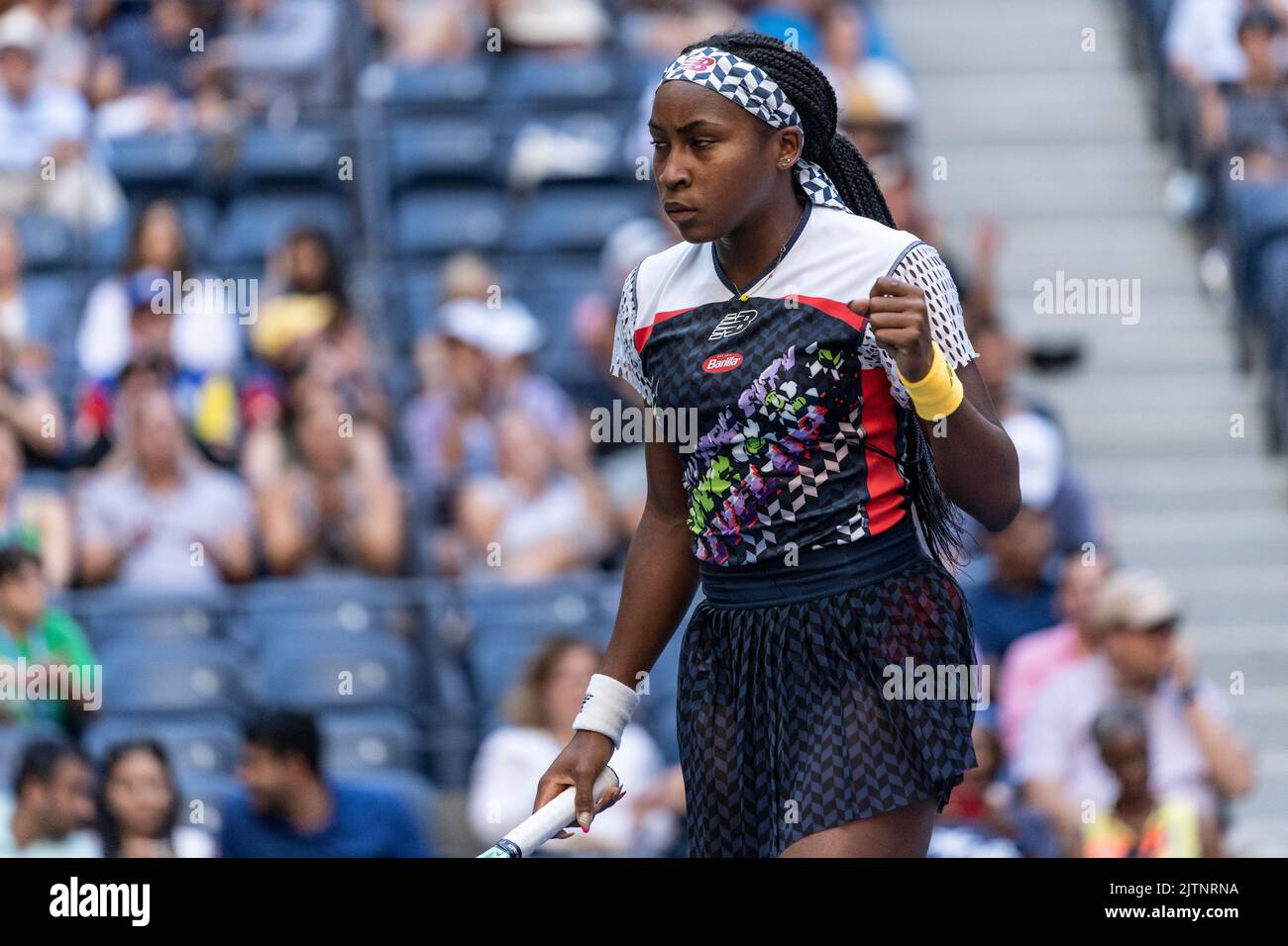 New York, NY August 31, 2022 Coco Gauff of USA reacts during US Open Championships 2nd round