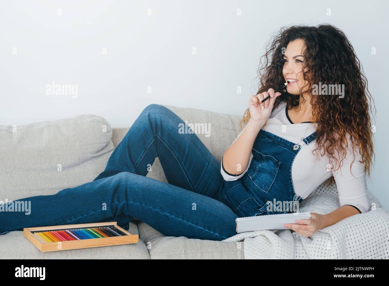 art hobby leisure inspired lady relaxed thinking Stock Photo