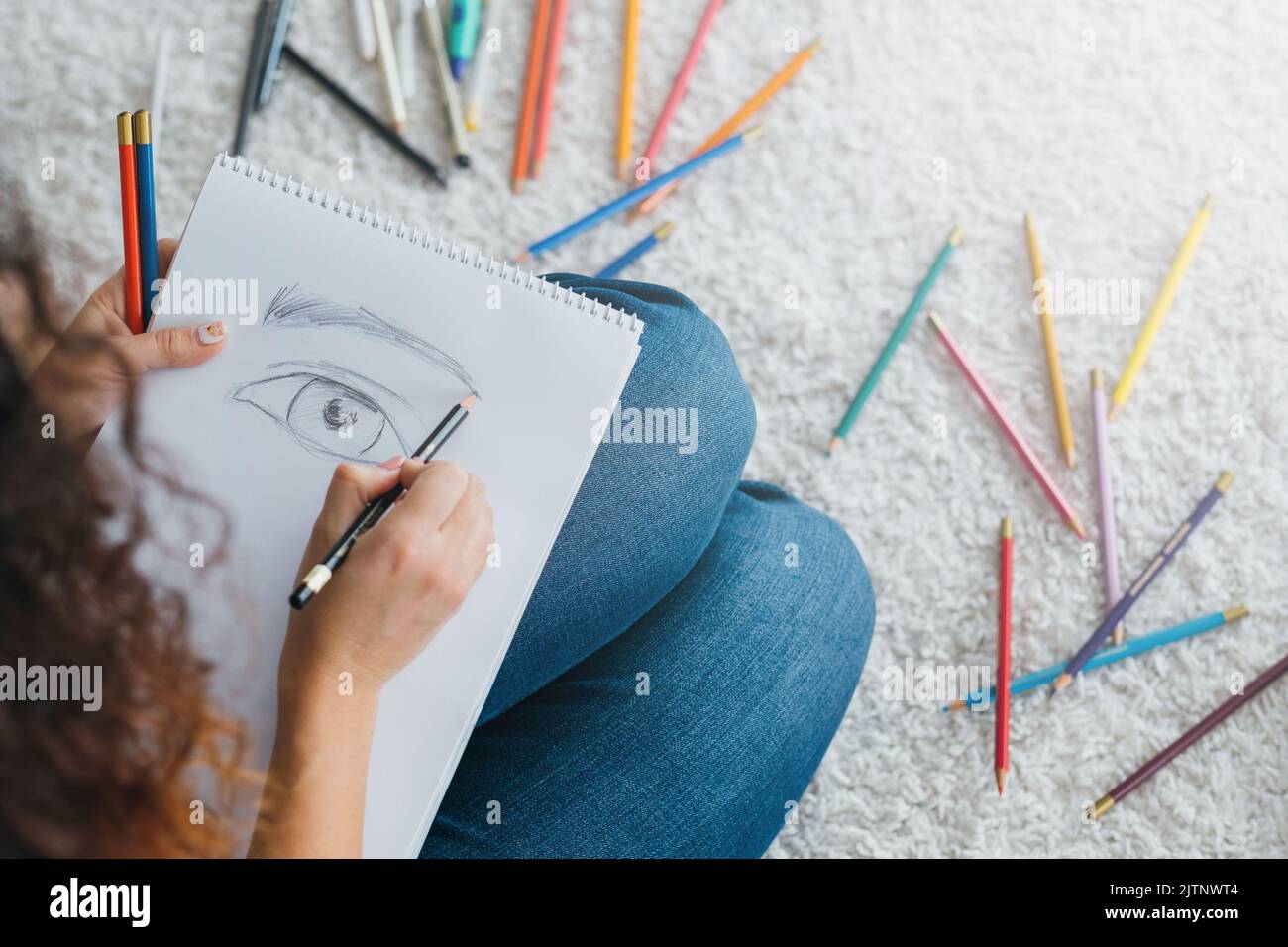 modern art school student sketching pencils Stock Photo