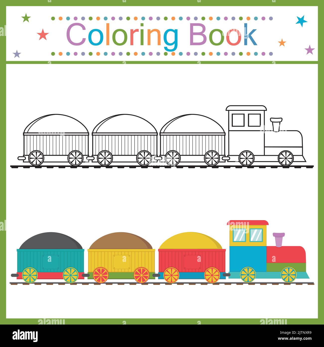 Coloring book for kids train, black contour line, vector isolated ...