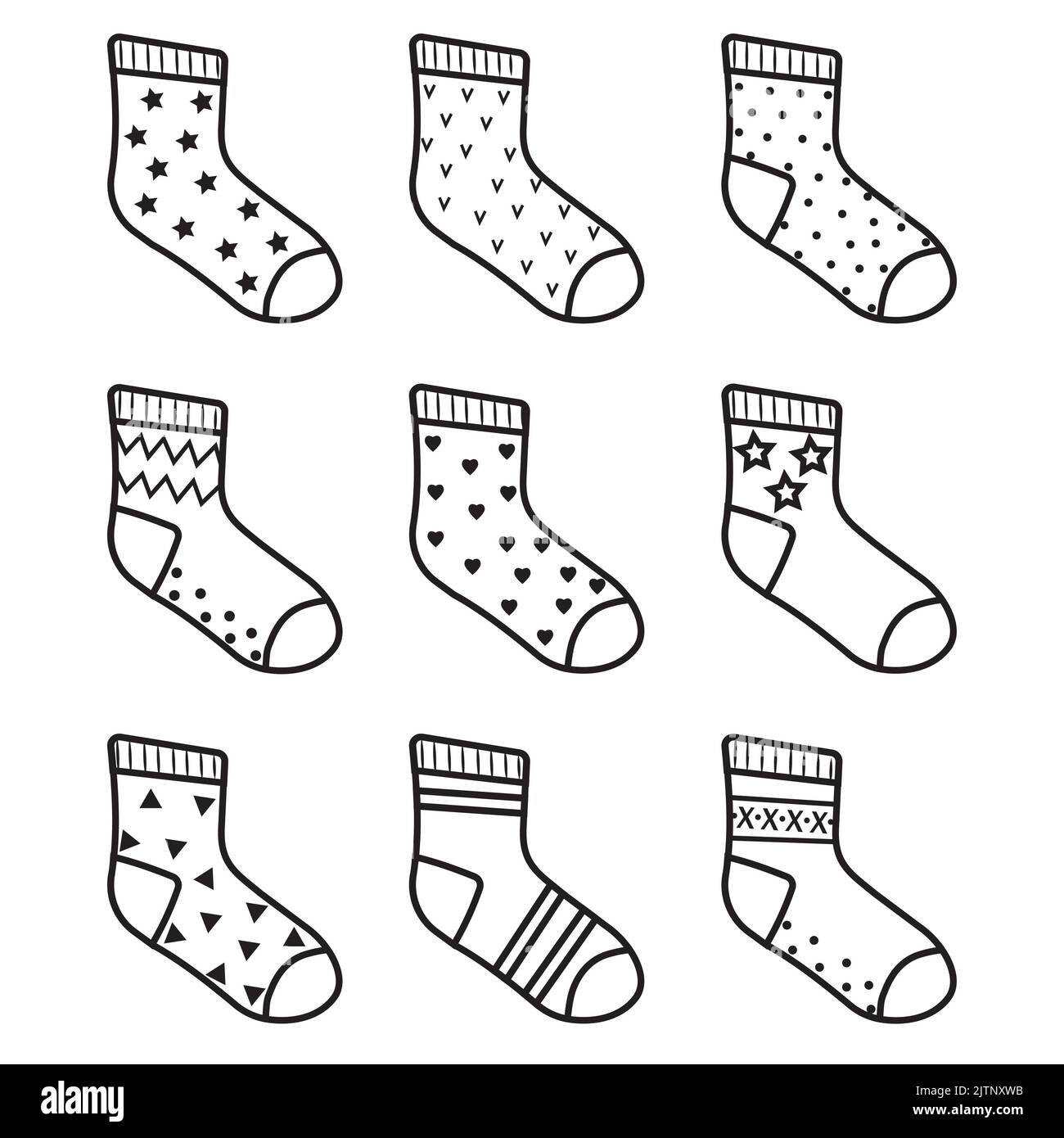 Children's socks, black outline, vector isolated illustration Stock ...