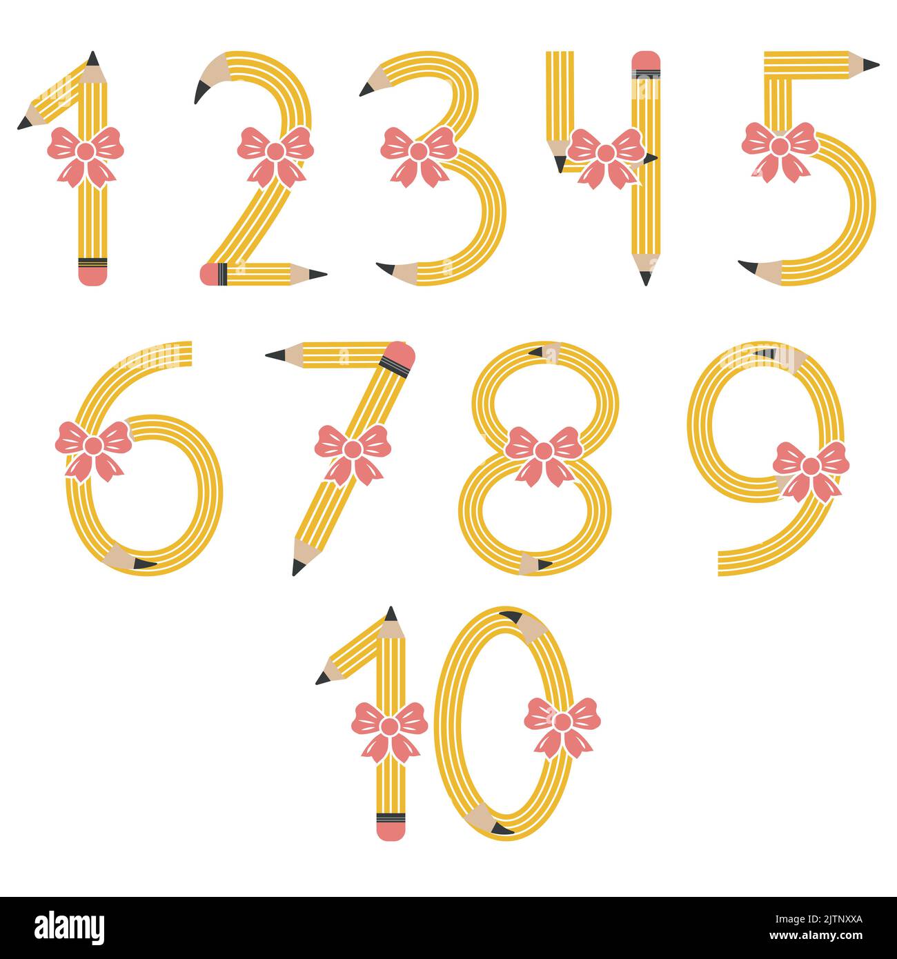 Numbers from yellow simple pencils, vector illustration isolated on a