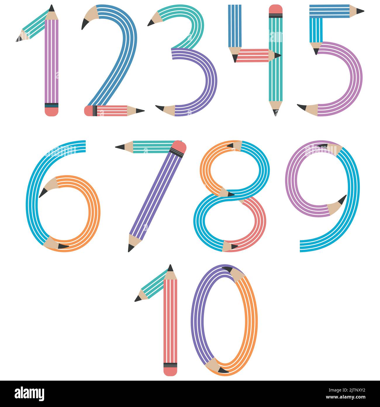 Numbers from multicolored simple pencils, vector illustration isolated
