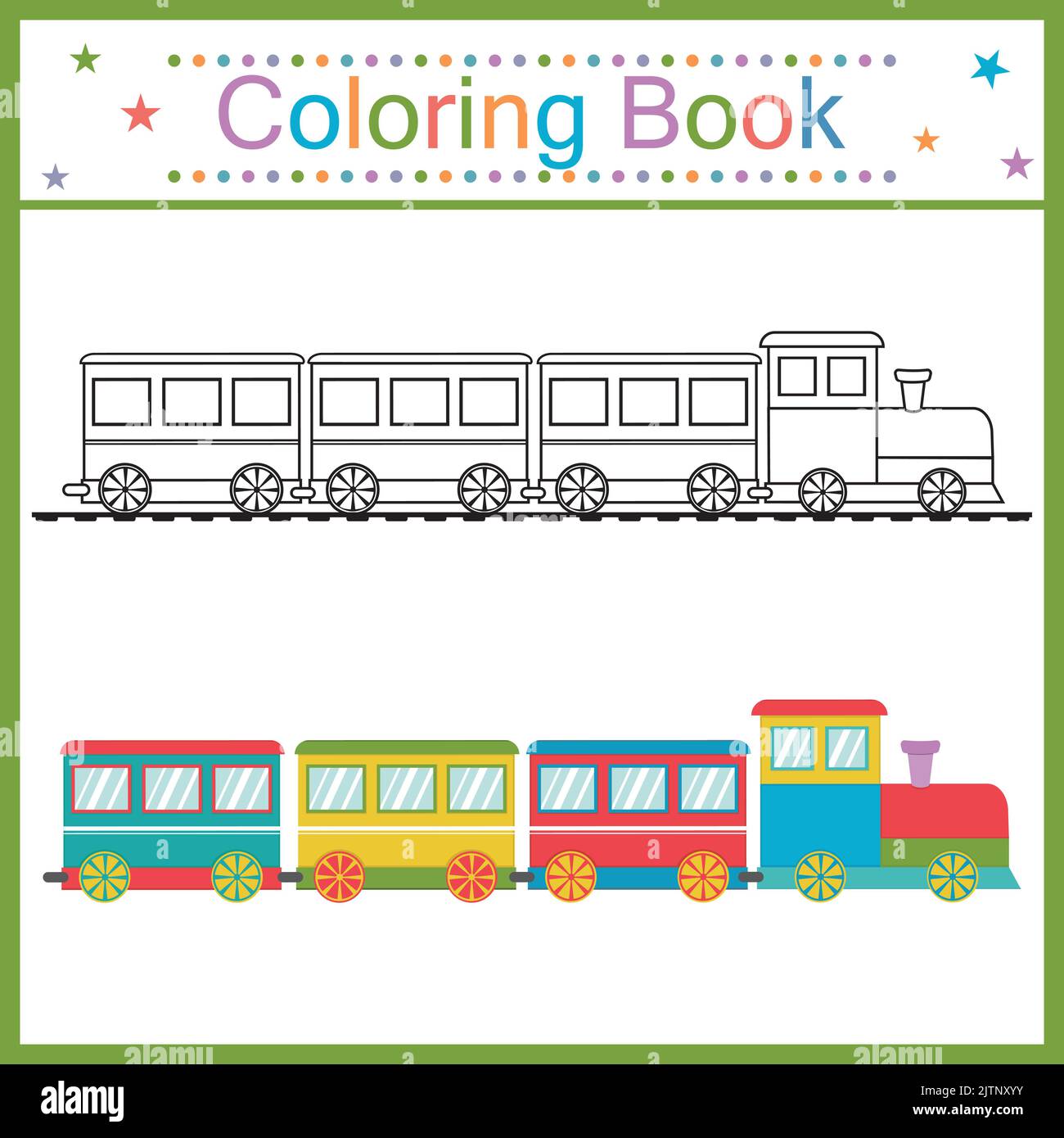 Coloring book for kids train, black contour line, vector isolated doodle illustration. Stock Vector