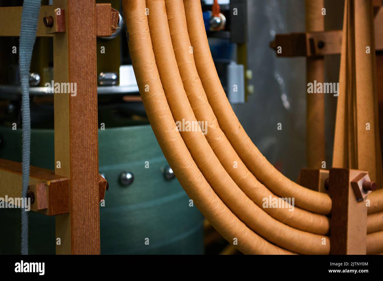 Bus bars of high voltage power transformer with insulation Stock Photo