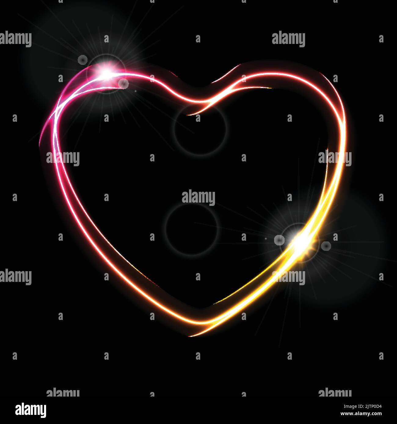 Glowing neon yellow and pink big heart abstract background. Valentines Day vector graphic design Stock Vector