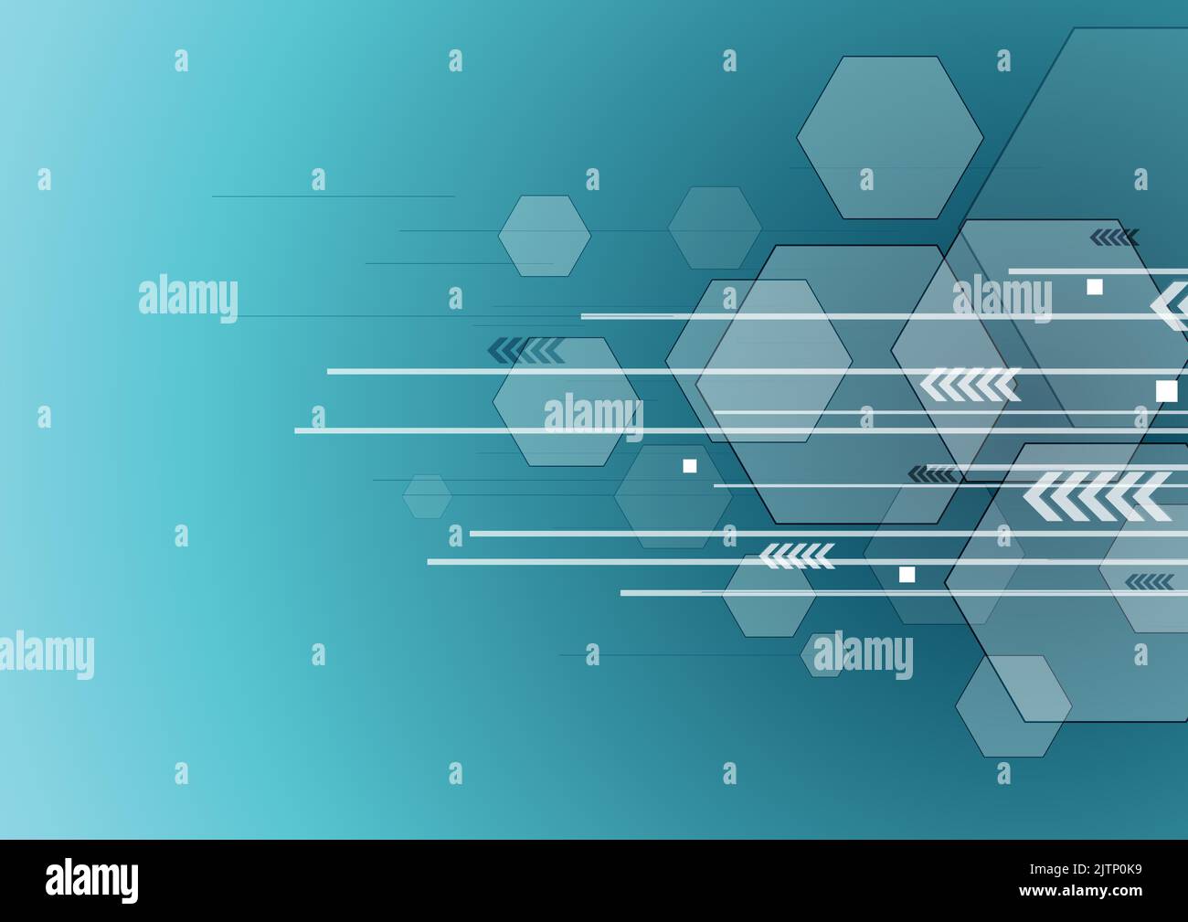 Blue technology background with arrows and hexagons. Vector design Stock Vector