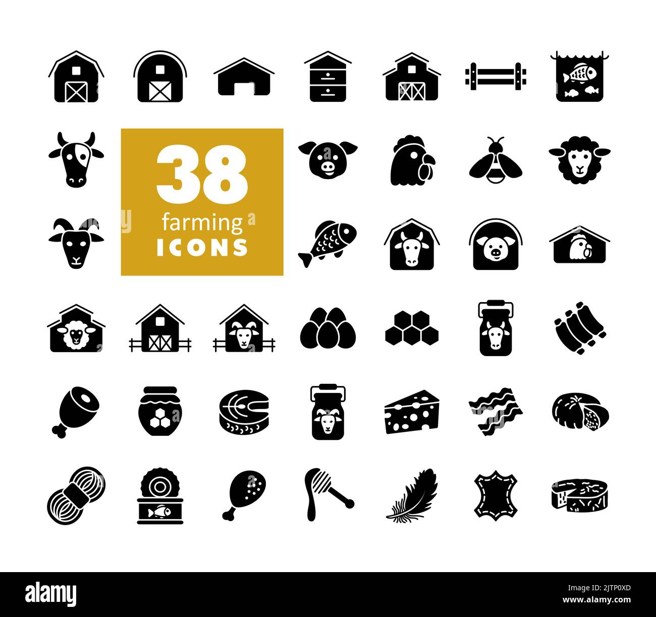 Farm animal glyph icons set. Animal food sign. Graph symbol for your ...