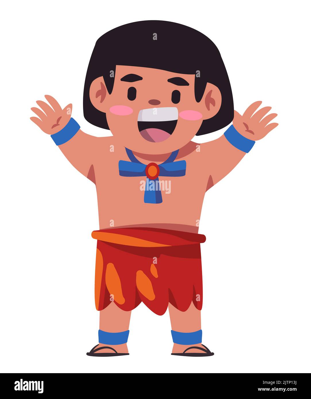 Olmec aztec brazilian amazon tribe happy child wearing ethnic indigenous costume Stock Vector