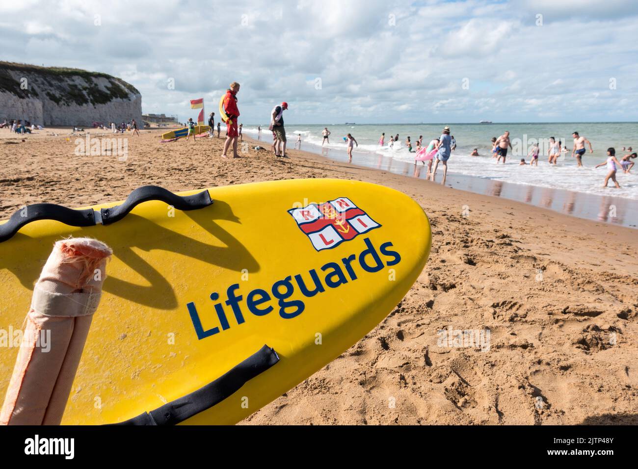 RNLI lifeguards surf boat station on the sand in Botaby Bay beach Stock Photo