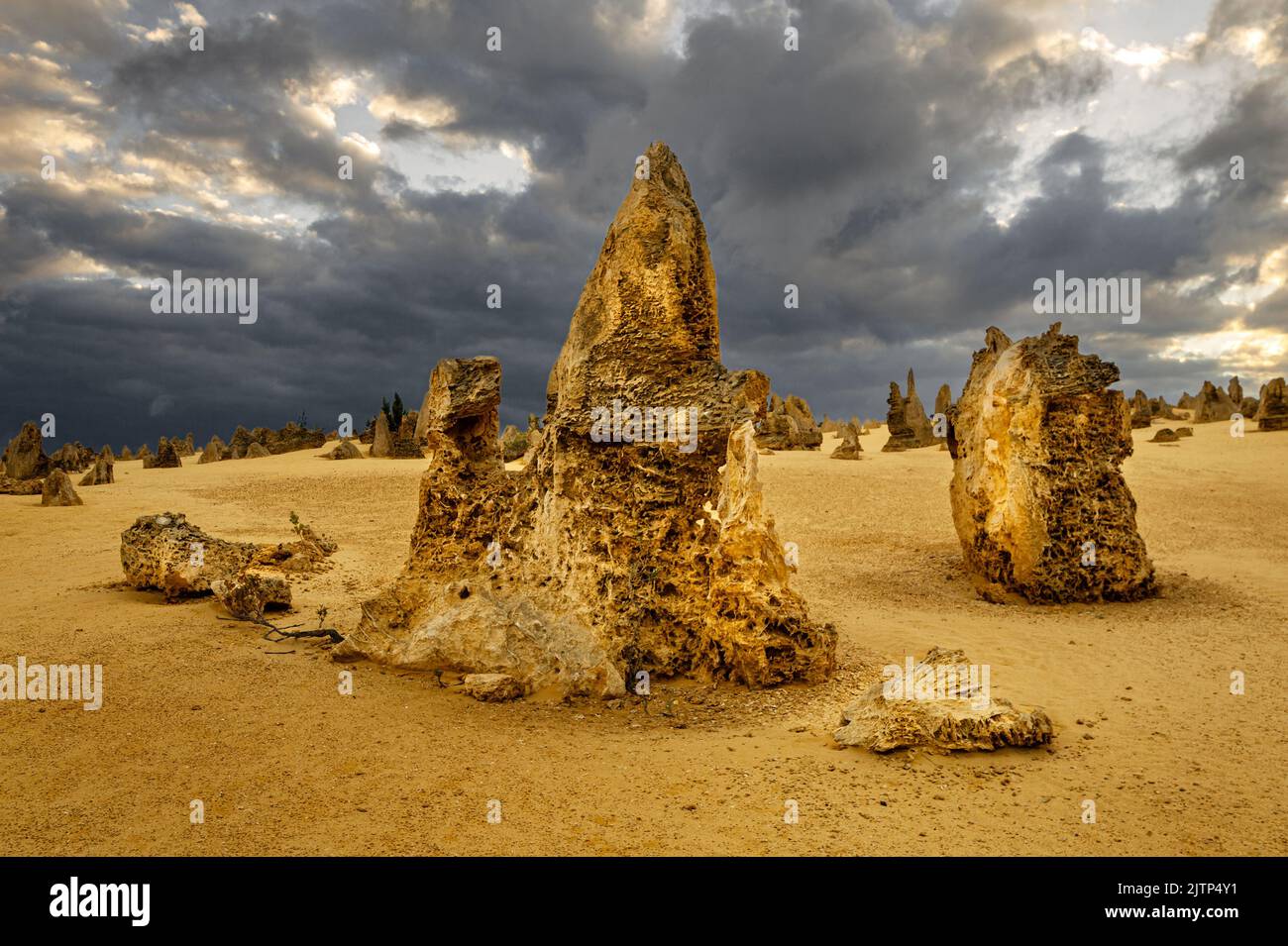 Bizarre rock formations of the Pinnacles in Nambung National Park. Stock Photo