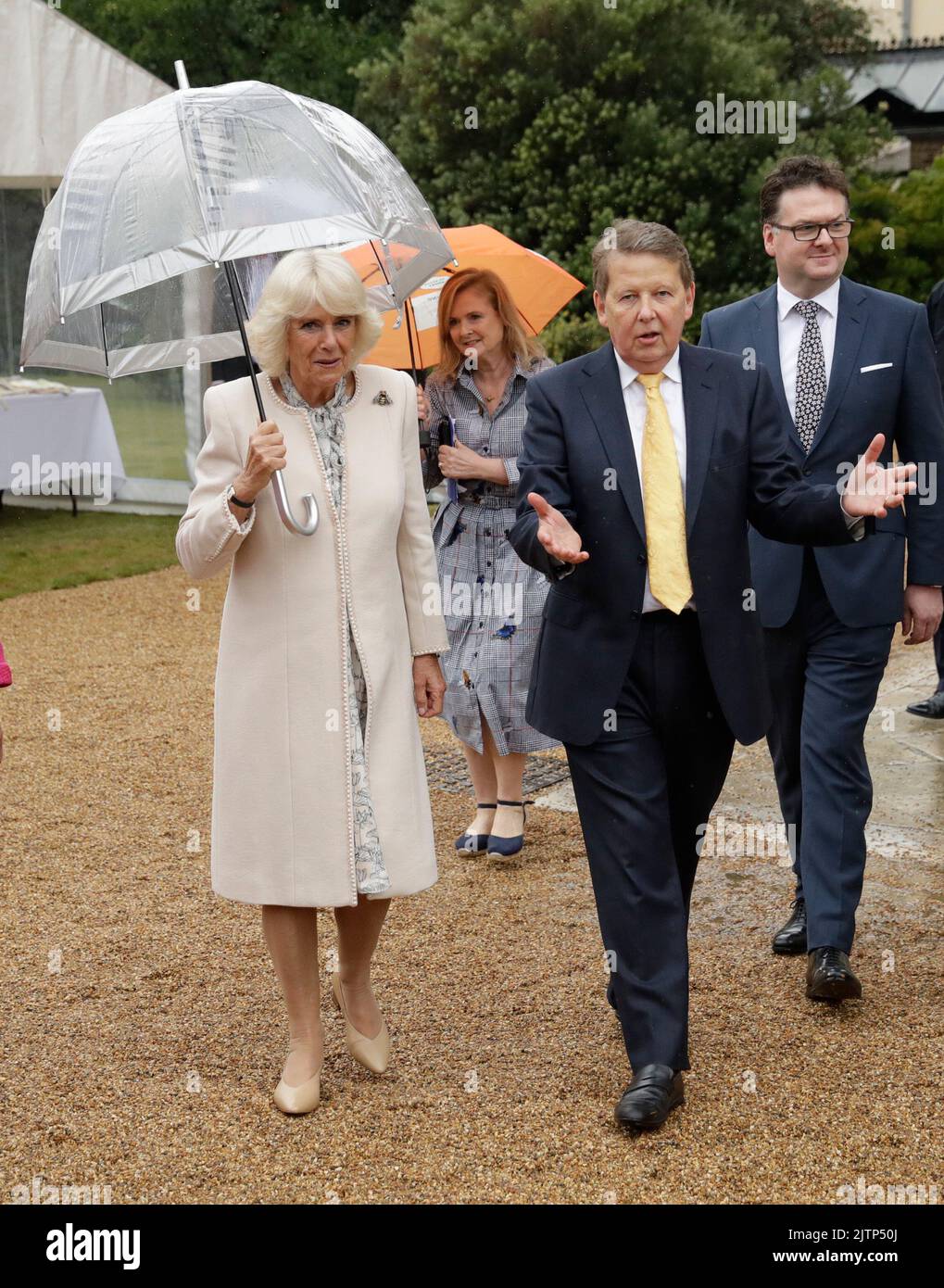 File photo dated 12/6/2019 of the Duchess of Cornwall walks with the event host, the radio and television presenter Bill Turnbull as she attends the Bees for Development biennial Bee Garden Party at Marlborough House, London. Mr Turnbull has died at the age of 66, his family has said. Issue date: Thursday September 1, 2022. Stock Photo