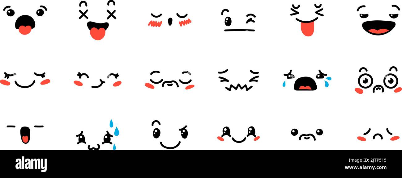 Various Cartoon Emoticons Set. Doodle Faces, Eyes And Mouth. Caricature 