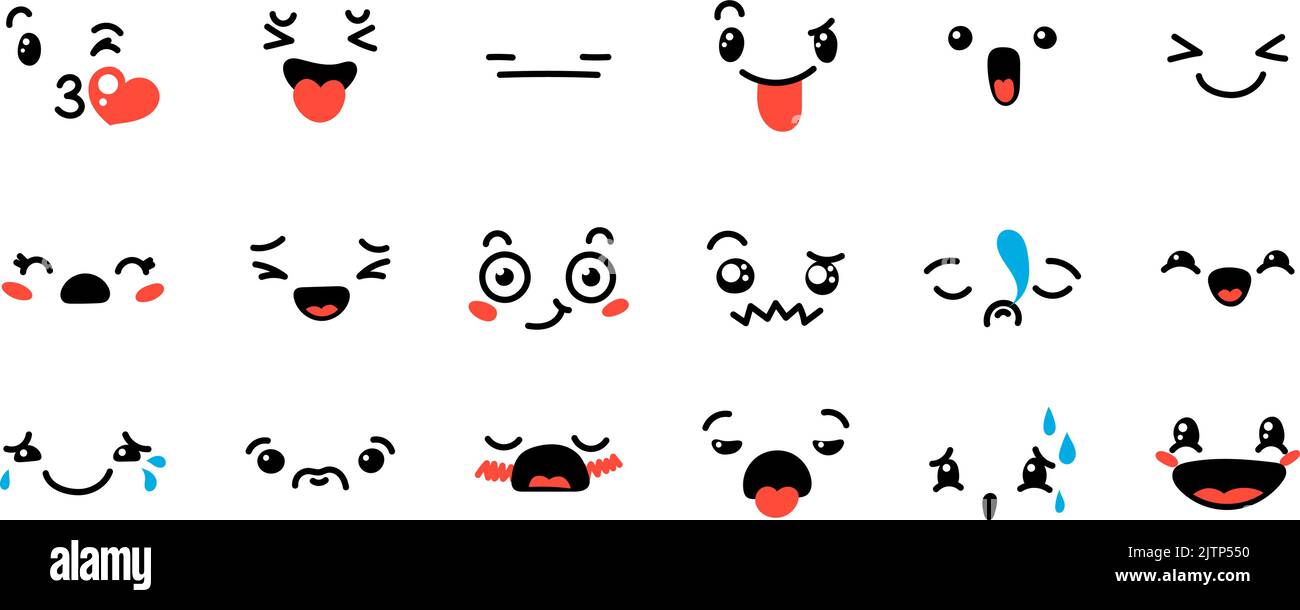 Various Cartoon Emoticons Set. Doodle faces, eyes and mouth. Caricature ...