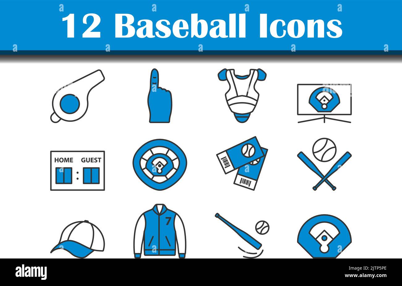 Baseball Icon Set. Editable Bold Outline With Color Fill Design. Vector ...