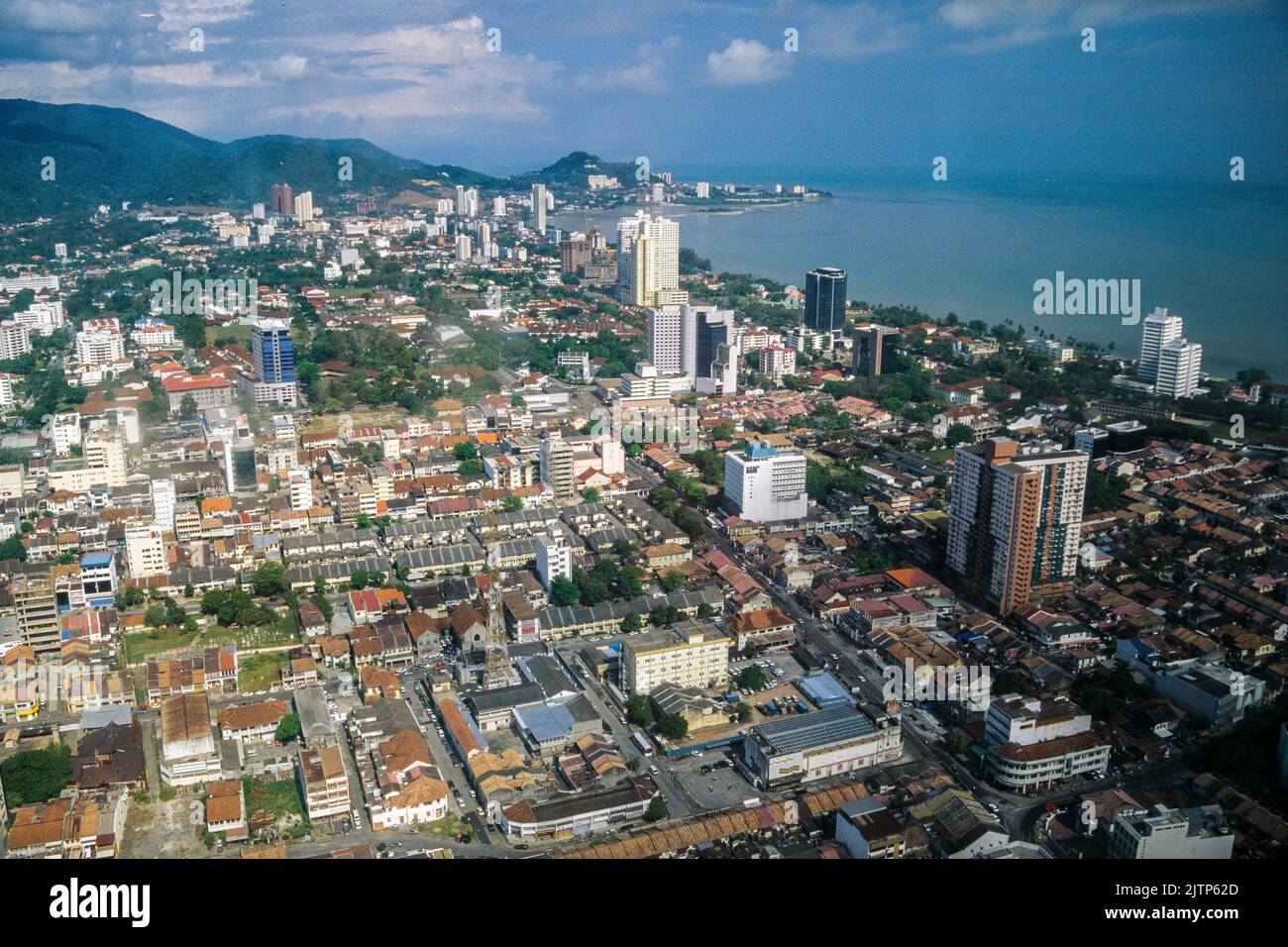 A view of the Penang capital George Town from the top of the Komtar Skyscraper in 1997, Malaysia Stock Photo