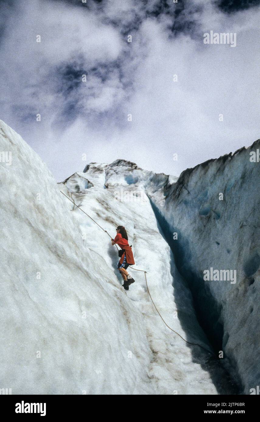 Climbing the Franz Josef Glacier on the South Island in 1997, New Zealand Stock Photo
