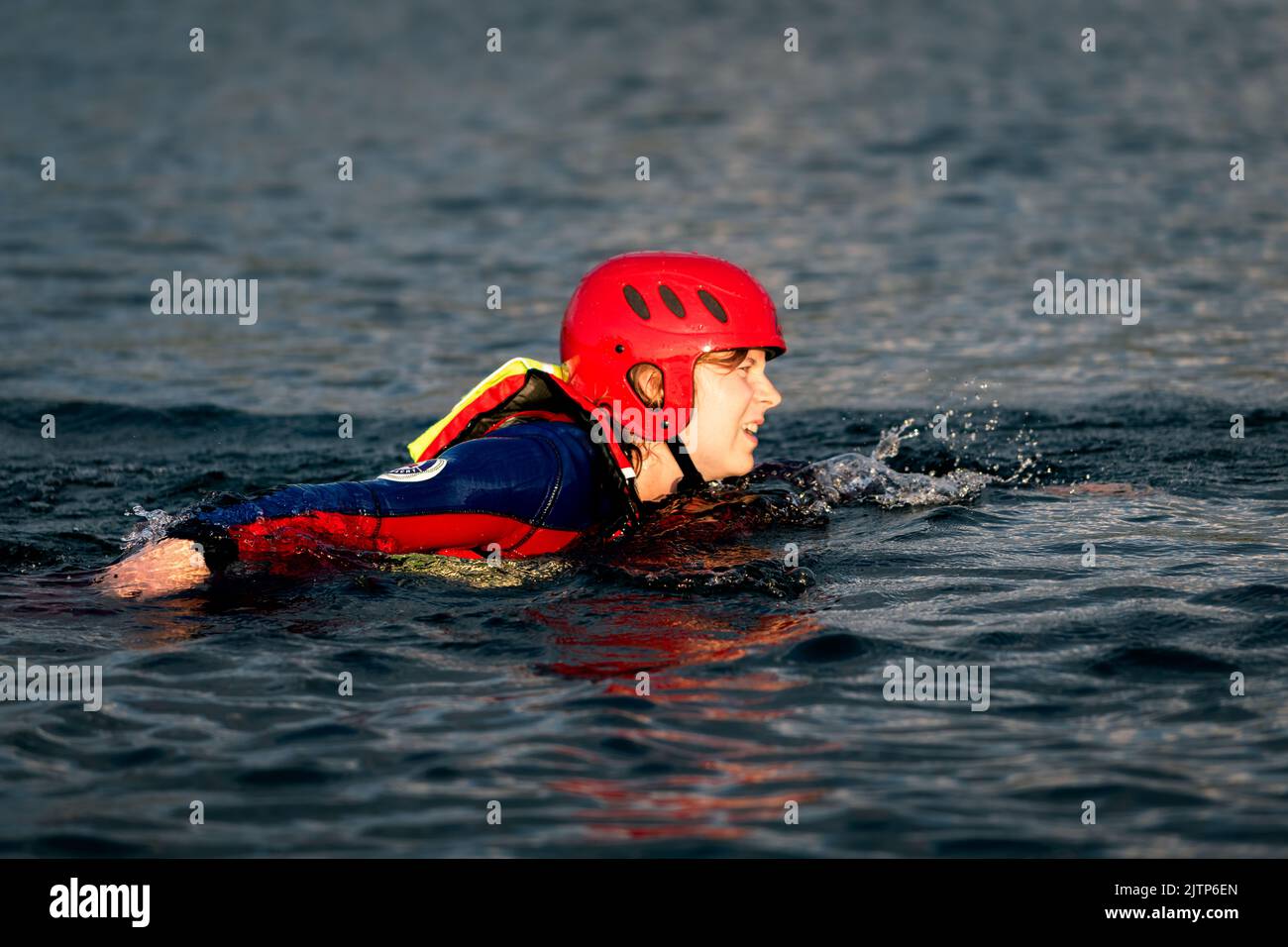 Water rescue swimmer after an rescue operation. Stock Photo
