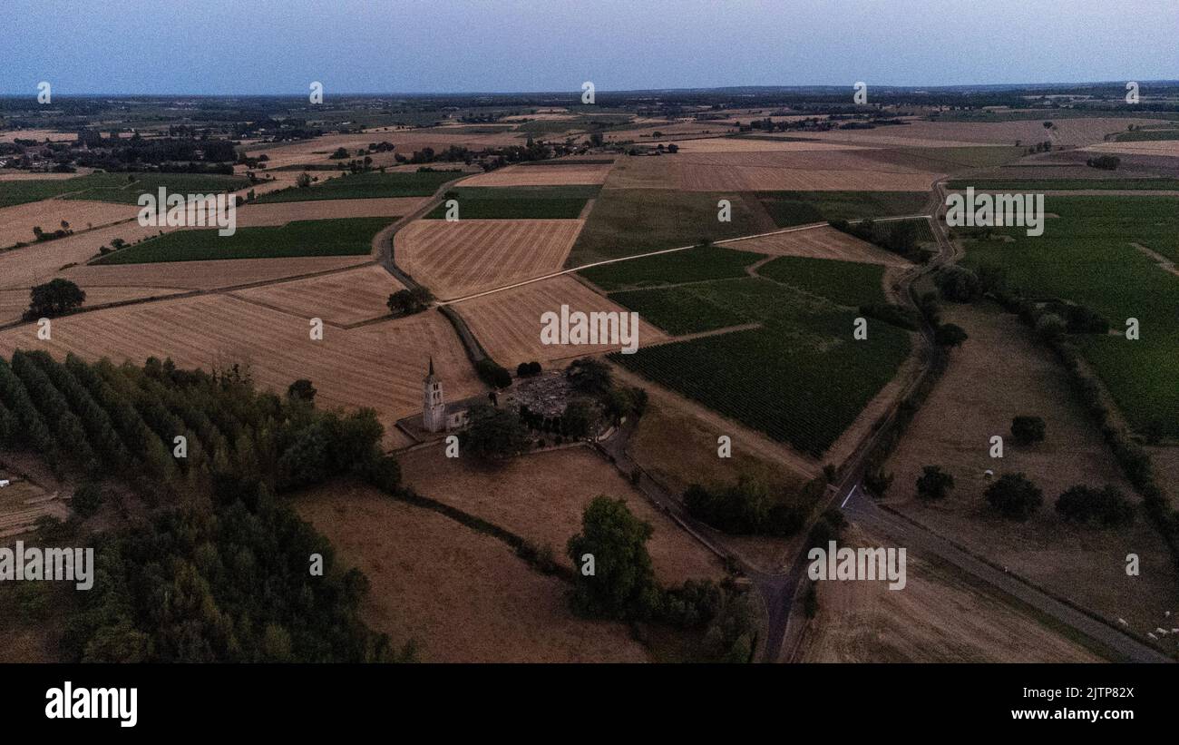 France, MaineetLoire, summer 2022. Aerial view of the drought and