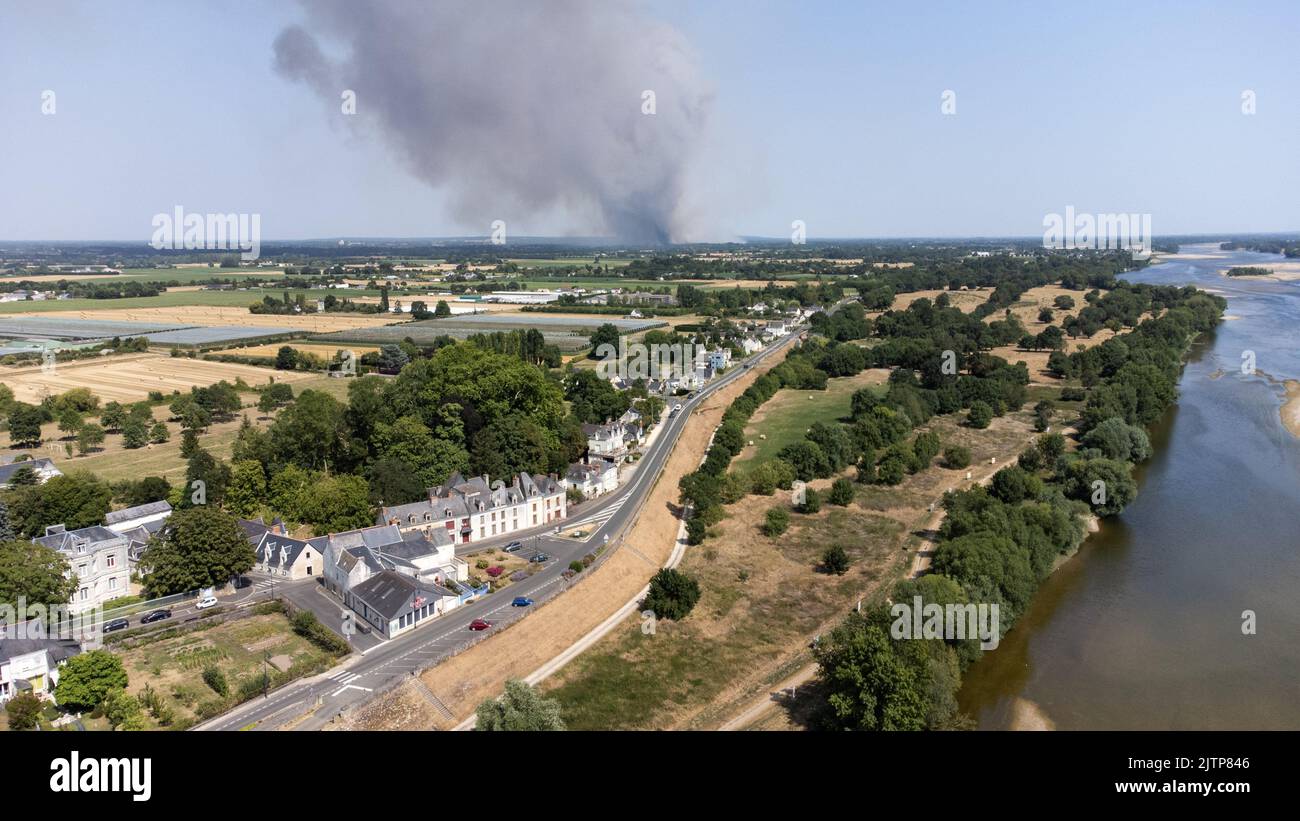 France, MaineetLoire, summer 2022. Aerial view of the drought and