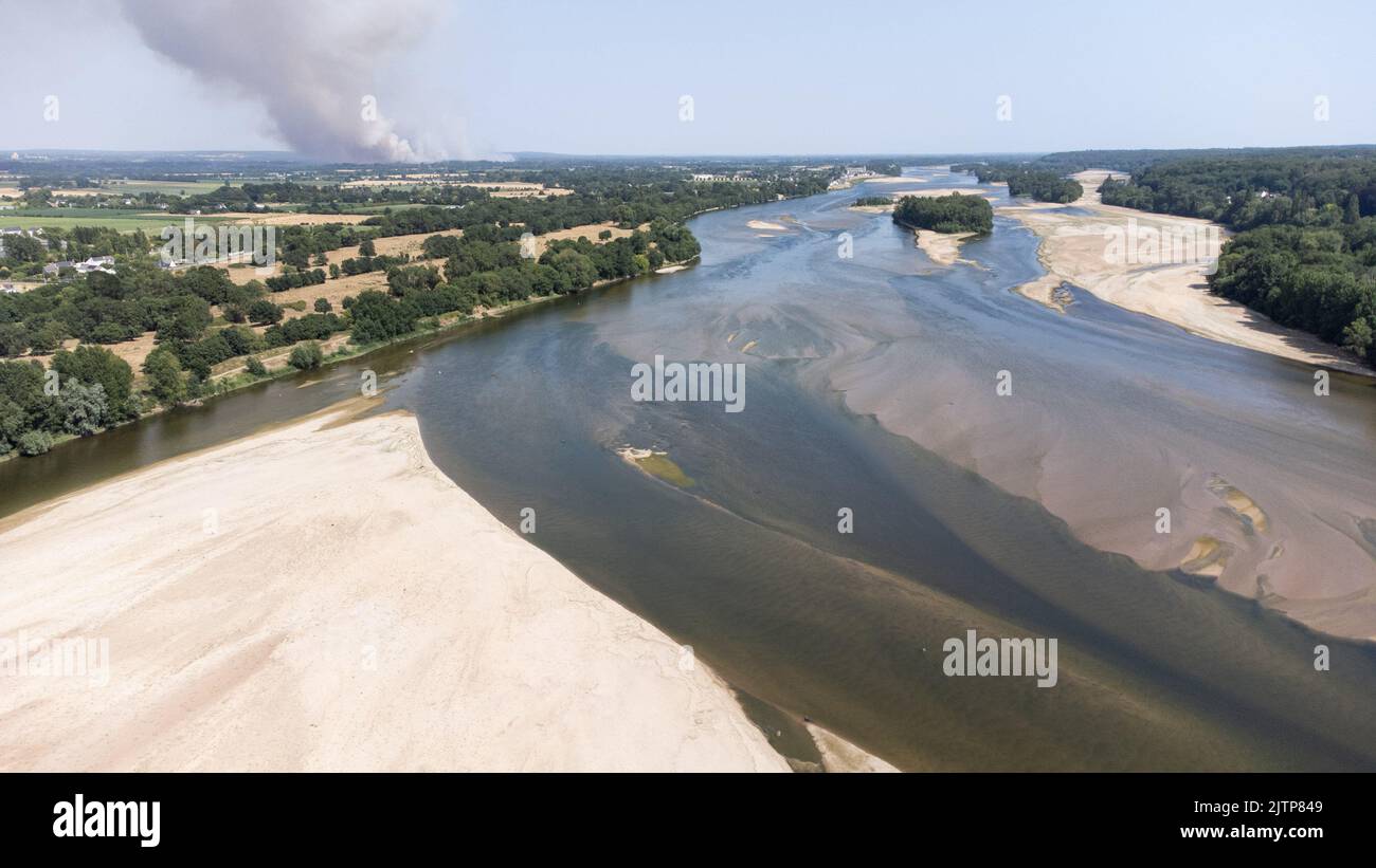 France, MaineetLoire, summer 2022. Aerial view of the drought and