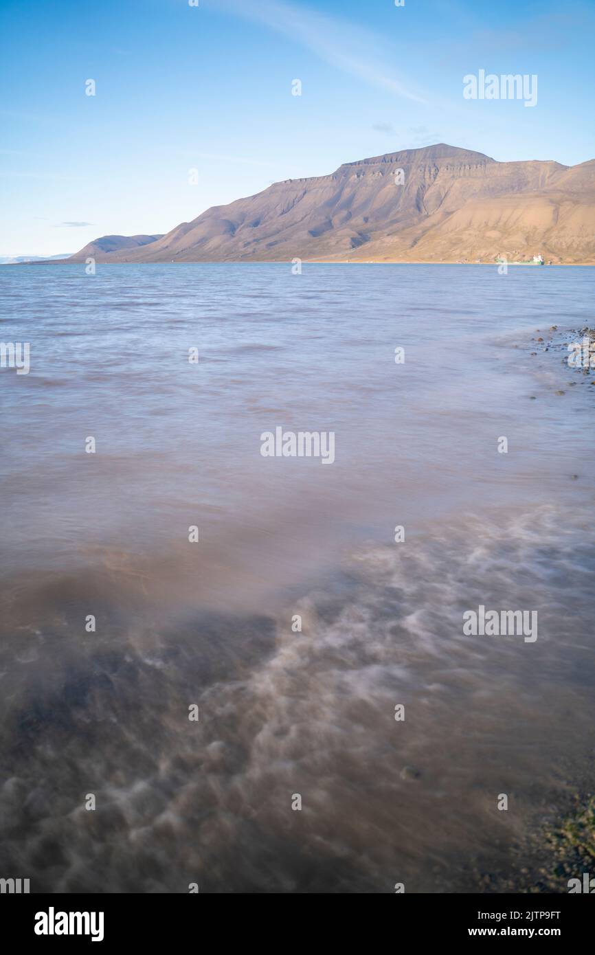 landscape view of the sea in the coast of Svalbard in the arctic ocean Stock Photo
