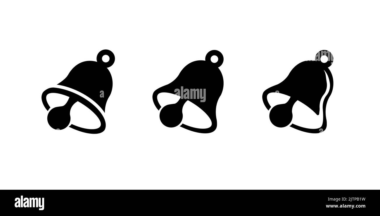 Notification bell icons collection. Alarm or reminder sign in two variants - black and linear. UI button Stock Vector