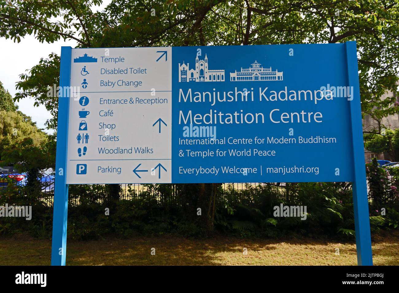 Sign at entrance to Manjushri Kadampa Meditation Centre, Ulverston Stock Photo