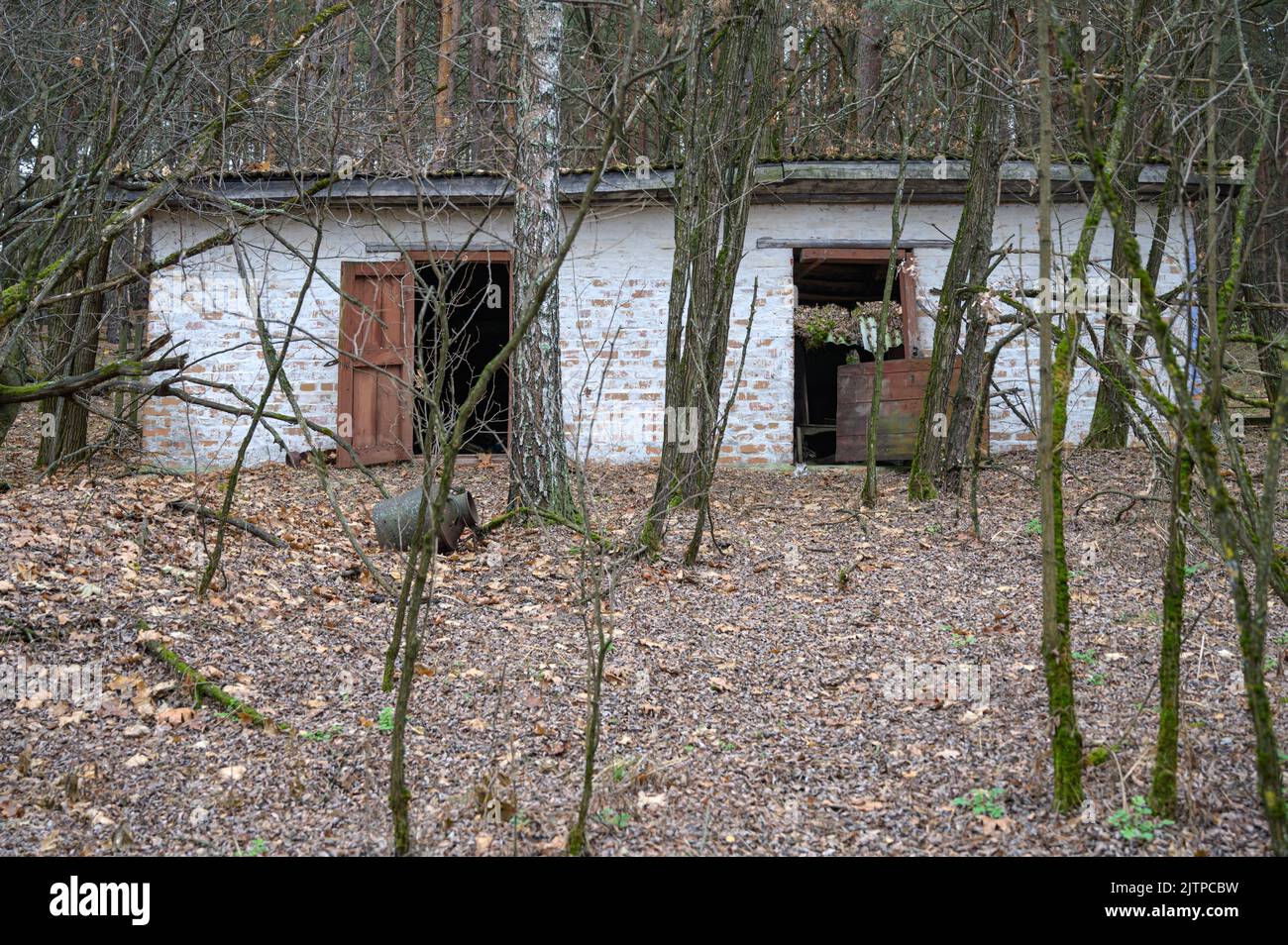 Sperrzone Tschernobyl und Geisterstadt Prypjat in der Ukraine Stock