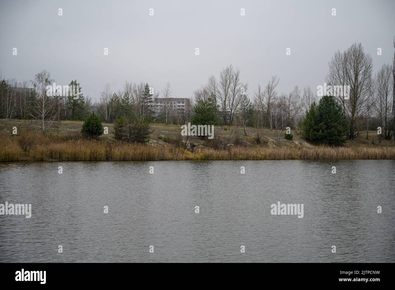 Sperrzone Tschernobyl und Geisterstadt Prypjat in der Ukraine Stock