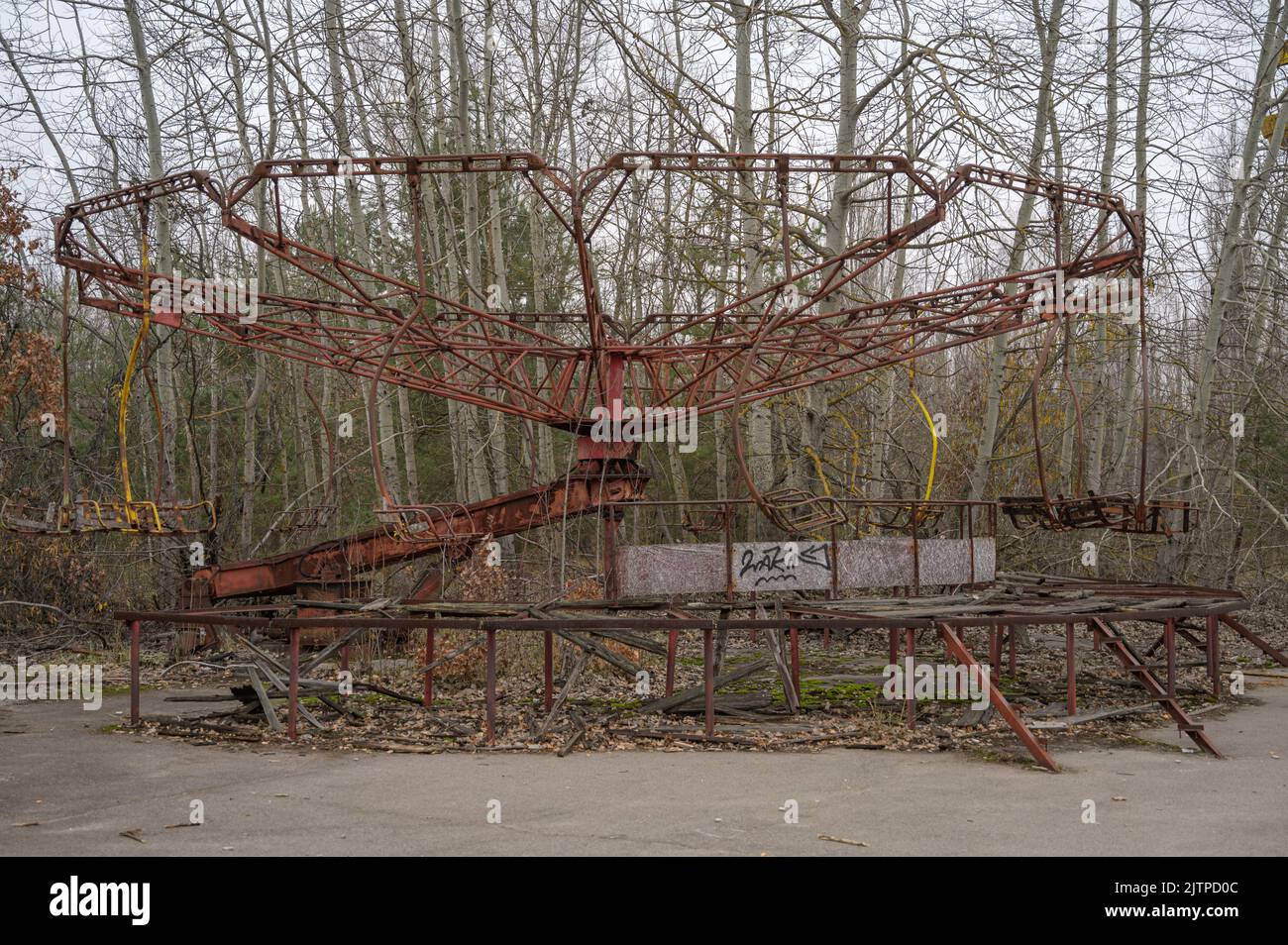 Sperrzone Tschernobyl und Geisterstadt Prypjat in der Ukraine Stock