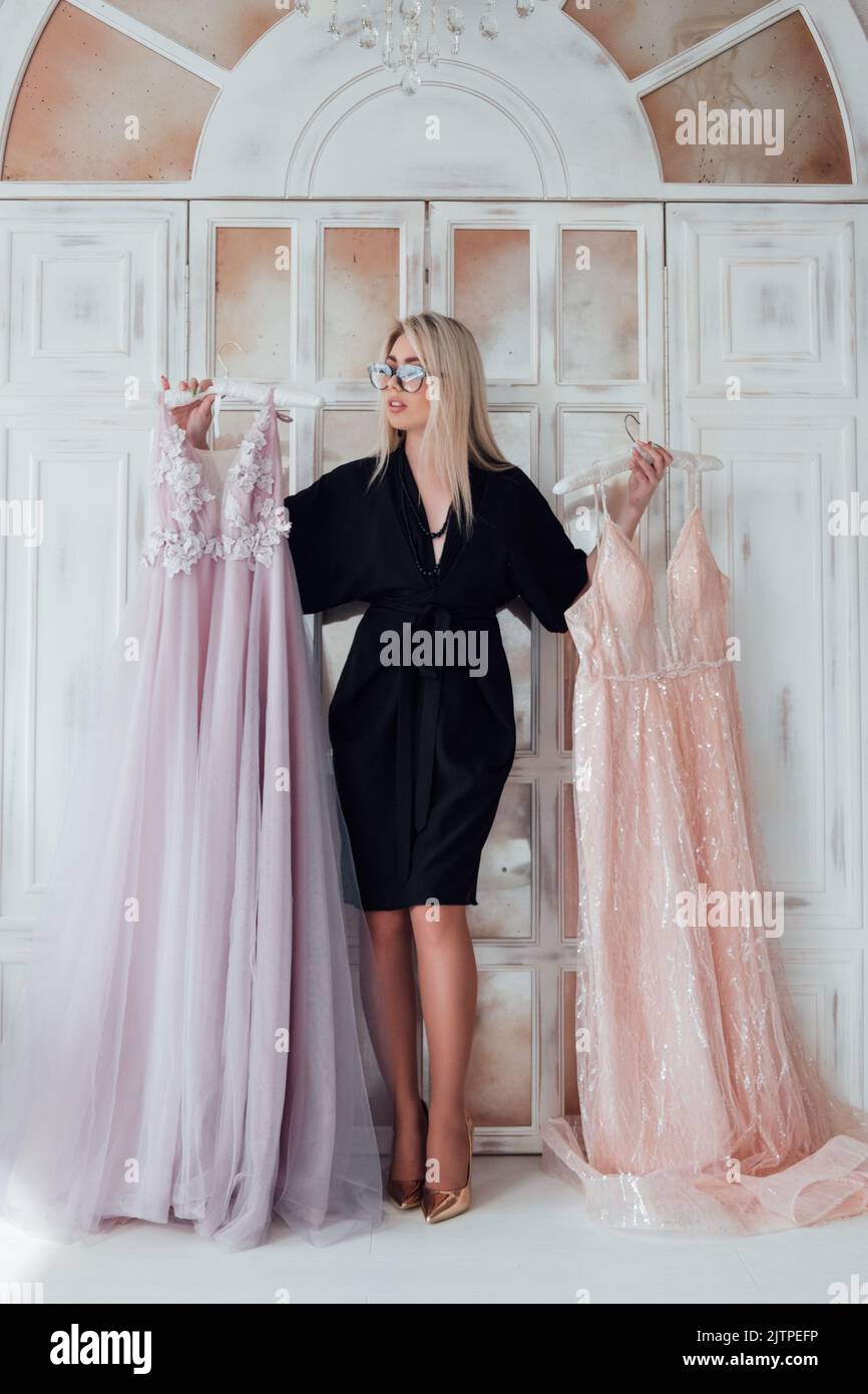 fashionista lifestyle luxury evening gown showroom Stock Photo