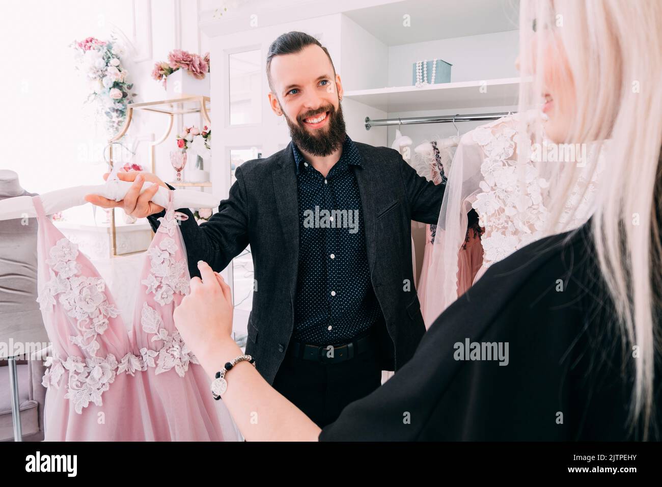 luxury women clothing store designer evening gown Stock Photo Alamy