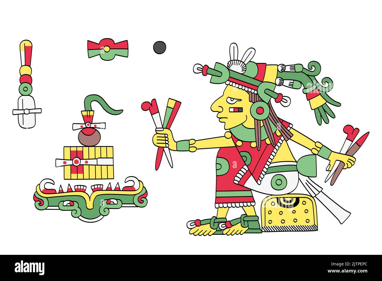 Cinteotl, Aztec god of maize, in front of the realm of the dead. Maize deity in Aztec mythology, also known as Centeotl and Centeocihuatl. Stock Photo