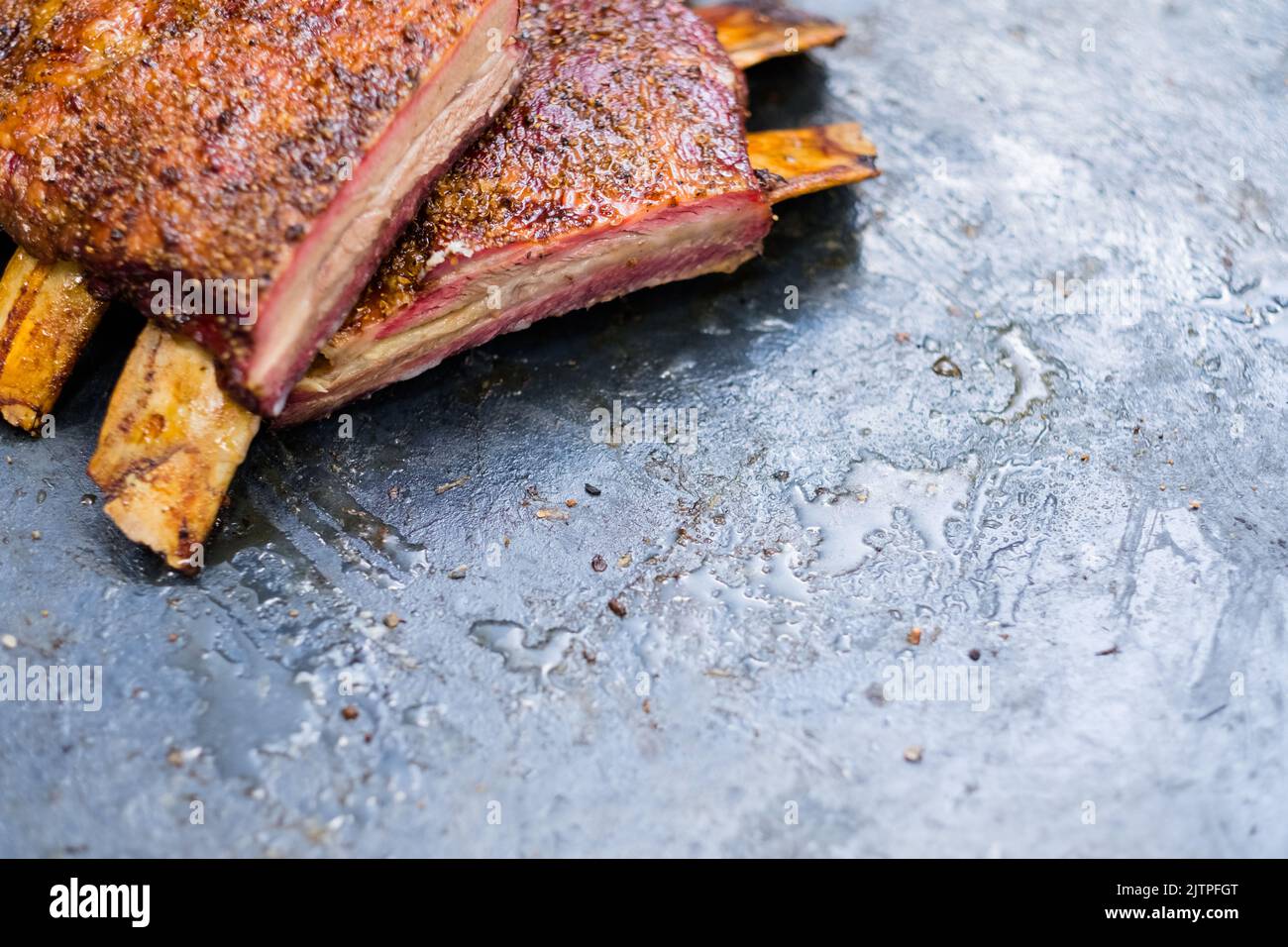 food delivery service grill meat smoked beef ribs Stock Photo