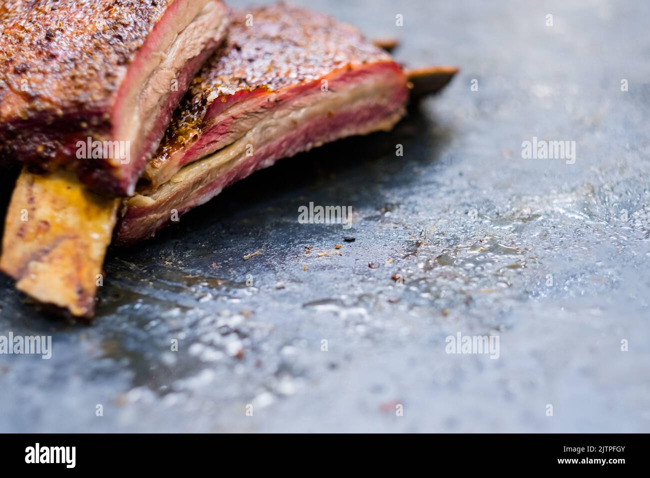 grill restaurant meat recipe smoked beef ribs Stock Photo