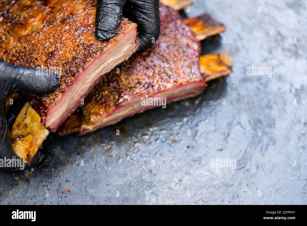 grill restaurant menu chef smoked beef ribs Stock Photo