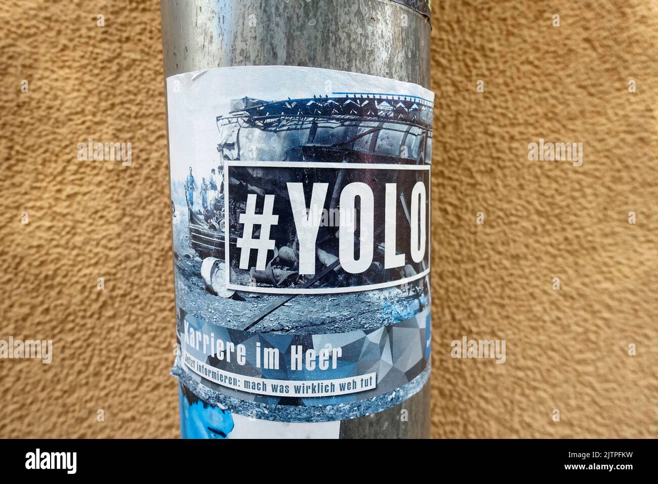Sticker, yolo, go to the army, Brandenburg an der Havel Stock Photo