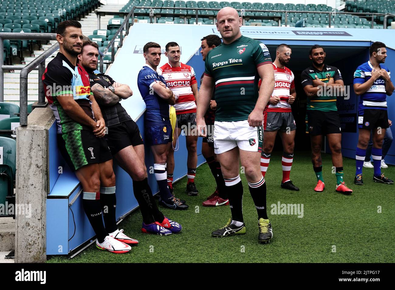 The 13 players from the Premiership Rugby teams during the Gallagher Premiership season launch