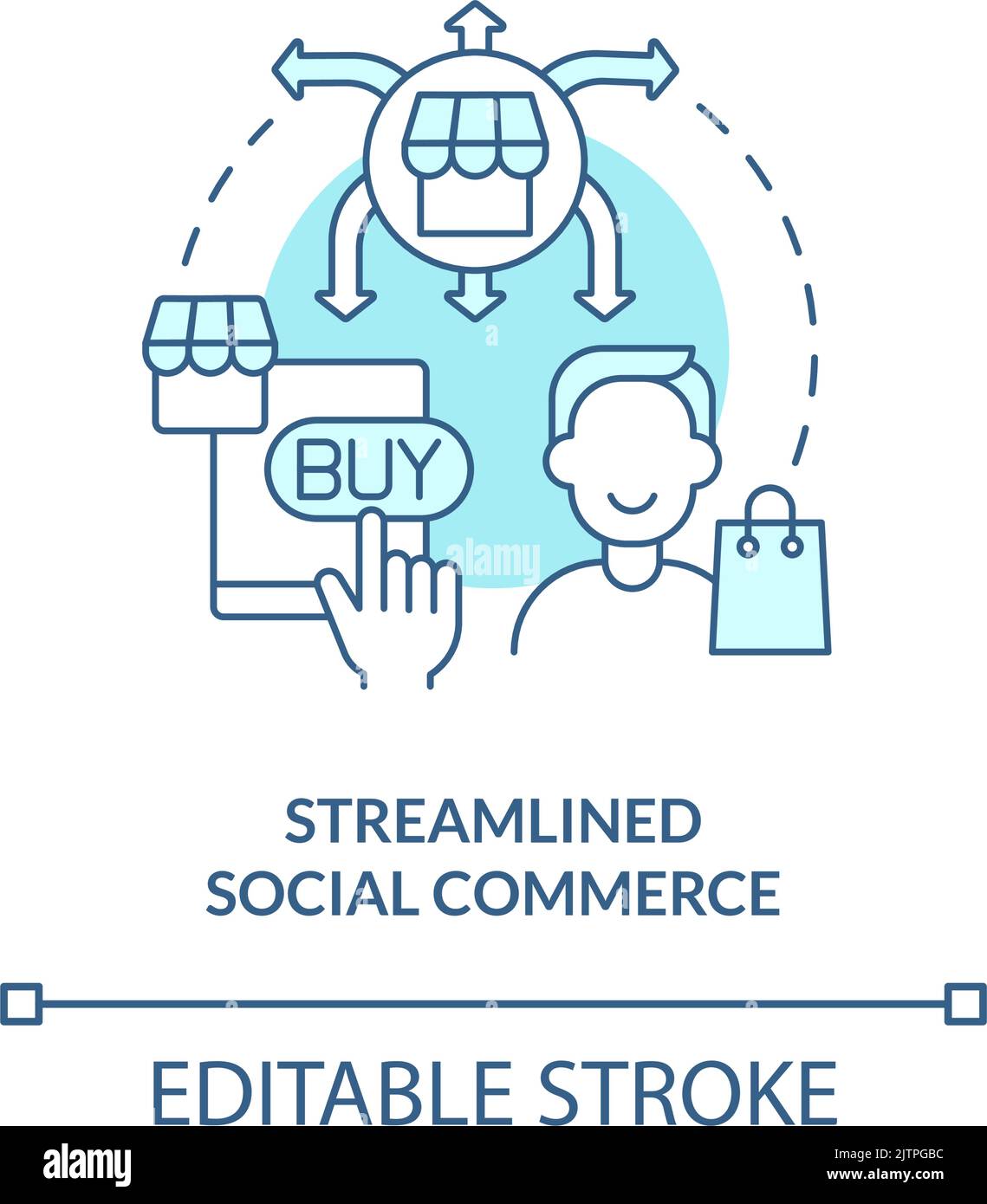 Streamlined social commerce turquoise concept icon Stock Vector