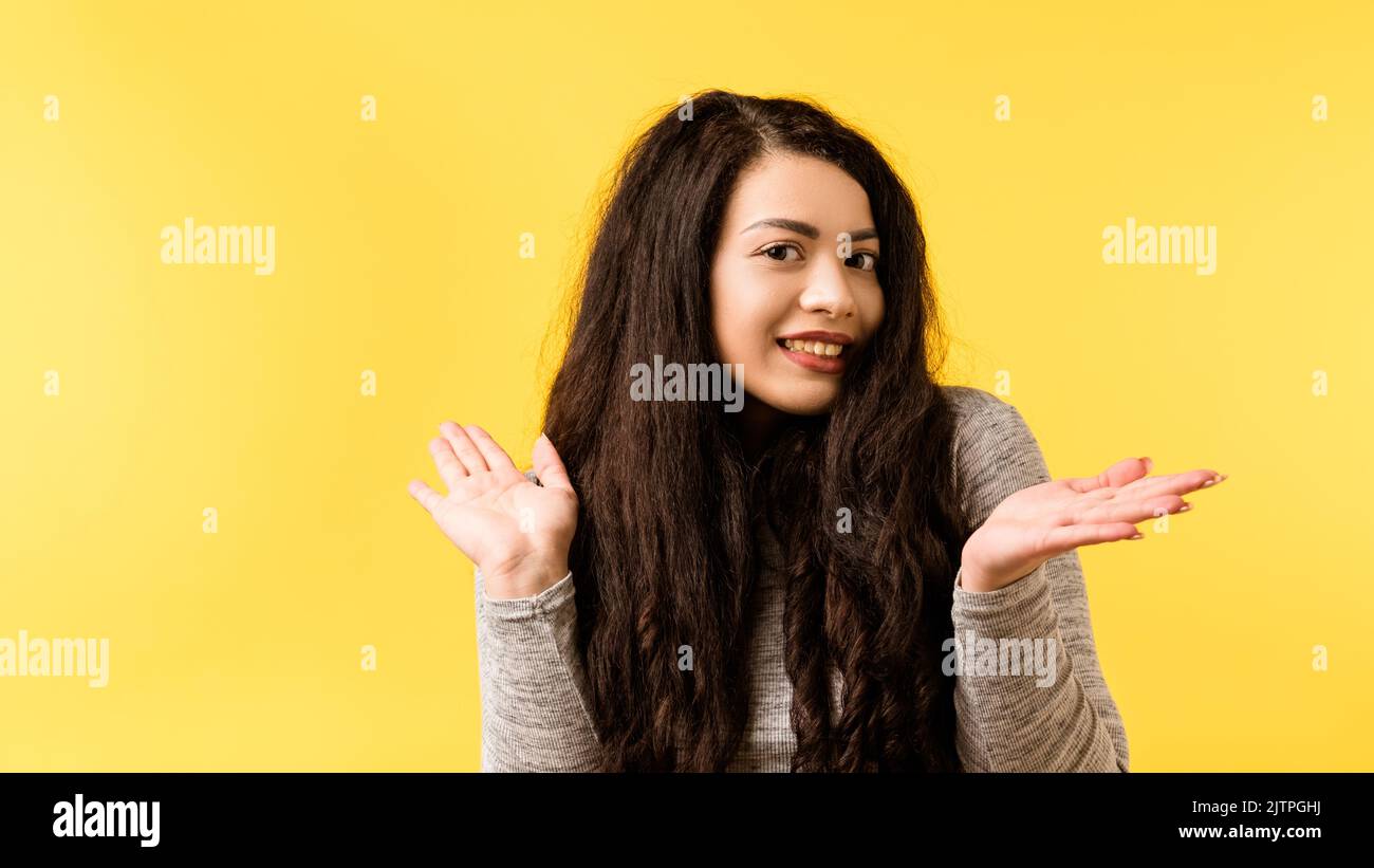 innocent funny cute indifferent emotional girl Stock Photo