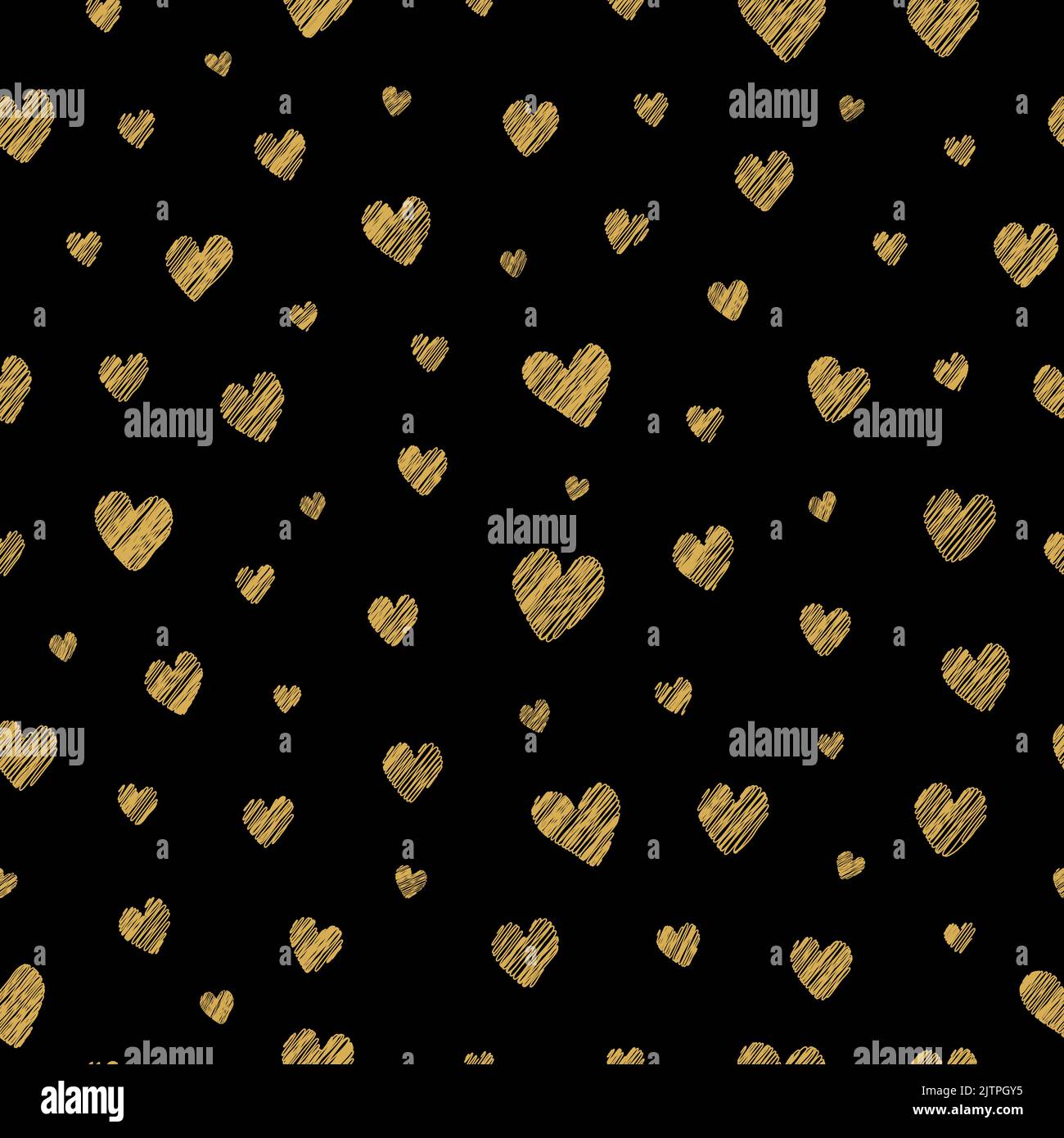 Black seamless pattern with golden hatching hearts Stock Vector Image ...