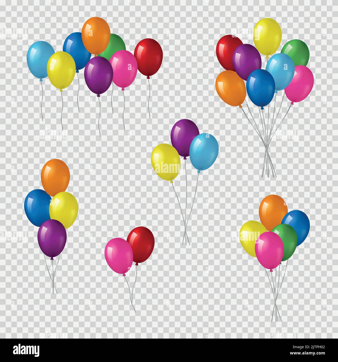 Bunches and groups of colorful helium balloons isolated on transparent ...