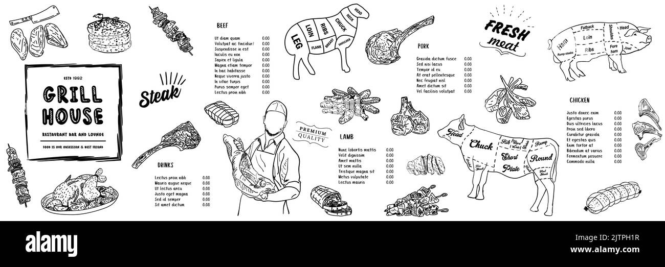 Restaurant Food Menu Design. Grill house restaurant menu price template