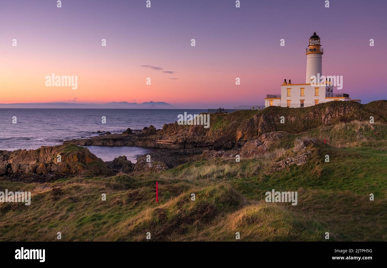 Turnberry Lighthouse from the 9th green of the Ailsa golf course at Turnberry, Ayrshire