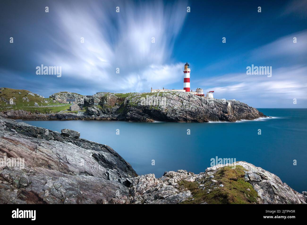 Eilean Glas Lighthouse, Scalpay, Hebrides, Scotland. Completed in 1789 and replaced in 1824, Eilean Glas is the first lighthouse in the Hebrides. It i Stock Photo
