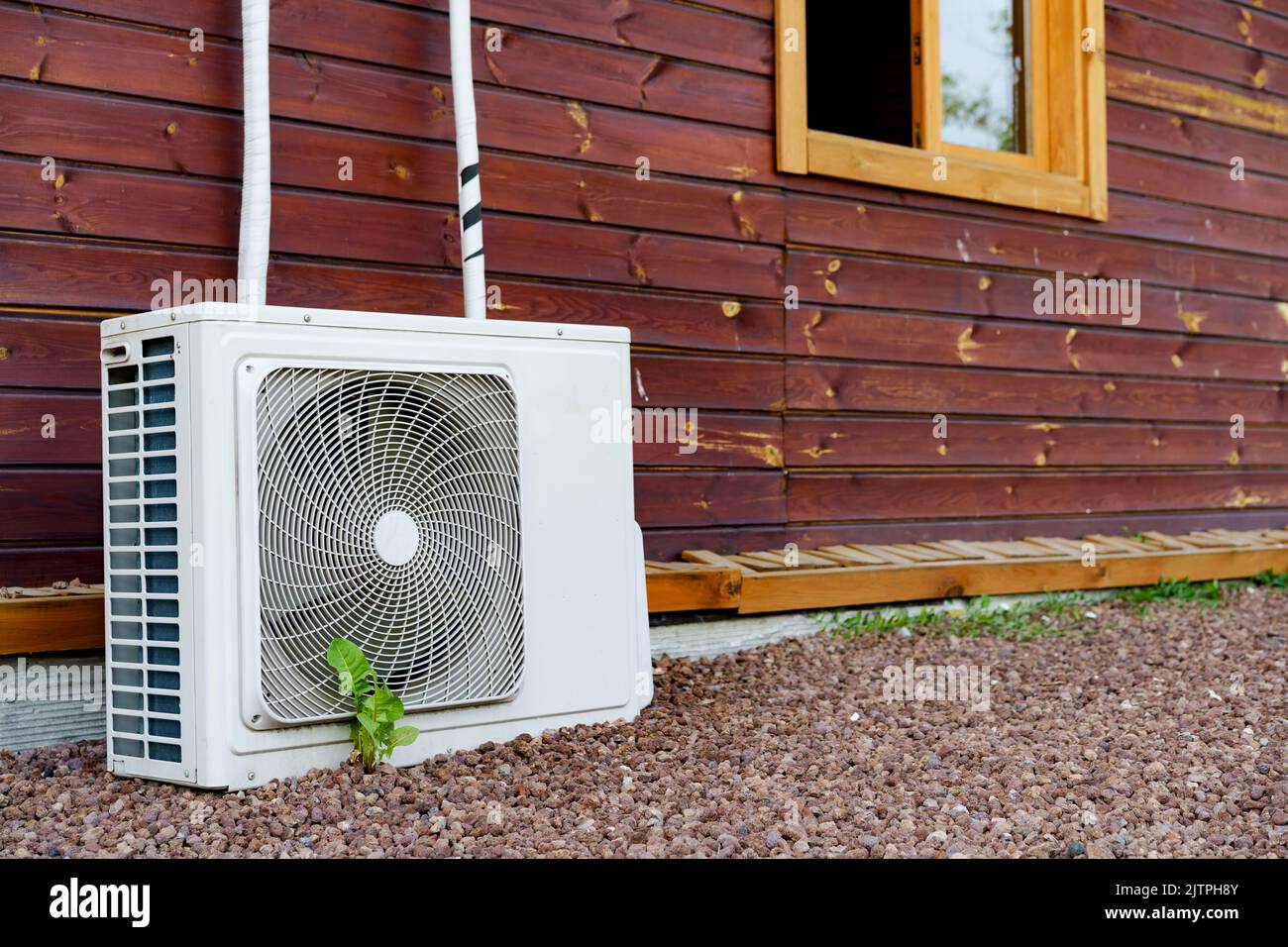 Air conditioner block on wall of building outdoors Stock Photo Alamy