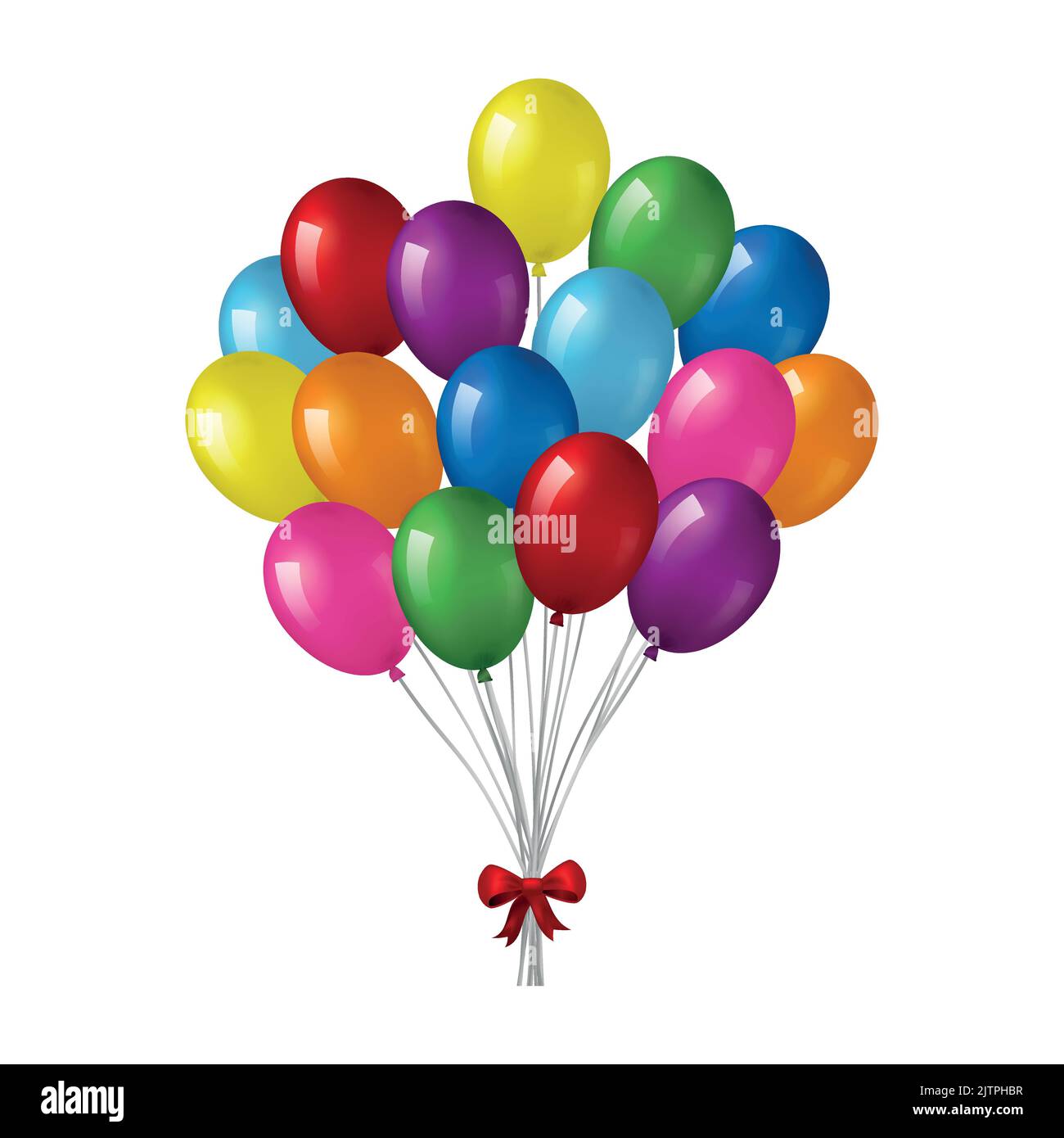 Big bunch of colorful helium balloons with glossy bow isolated on white ...
